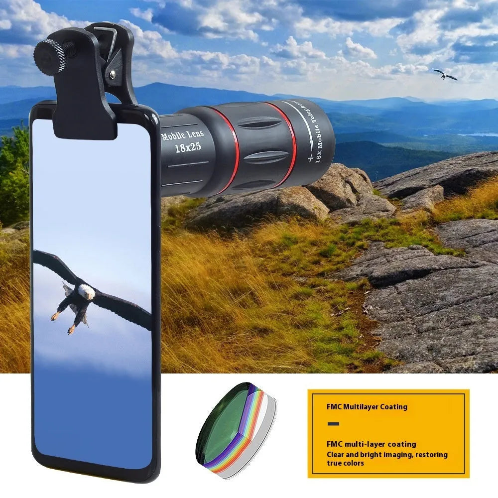 18x high-definition external telephoto lens for mobile phones with waist pack and accessories