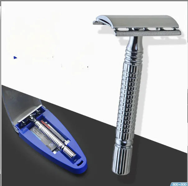 Metal double edged safety razor with 80mm handle and storage box