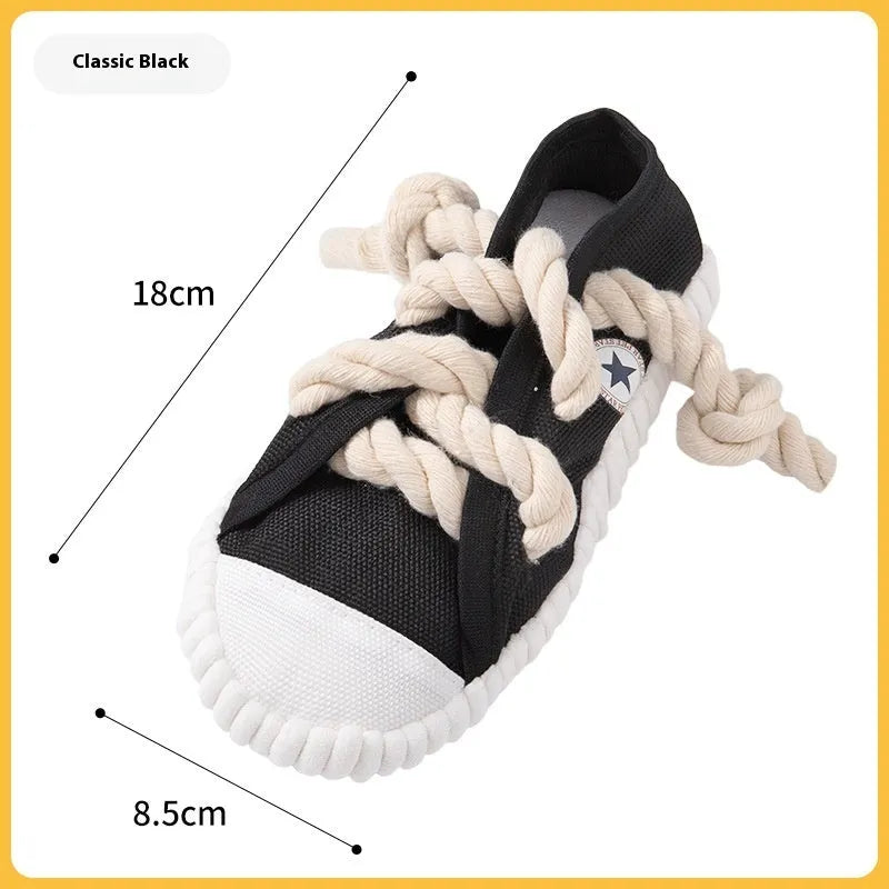 Dog chewing toy shaped like slippers in yellow, black, or blue colours for molar relief with sound features