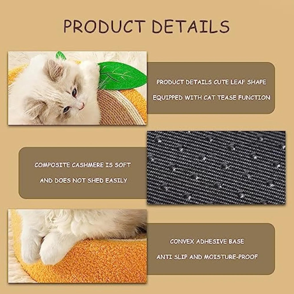 Round yellow sisal cat scratching board and bed for small indoor cats.