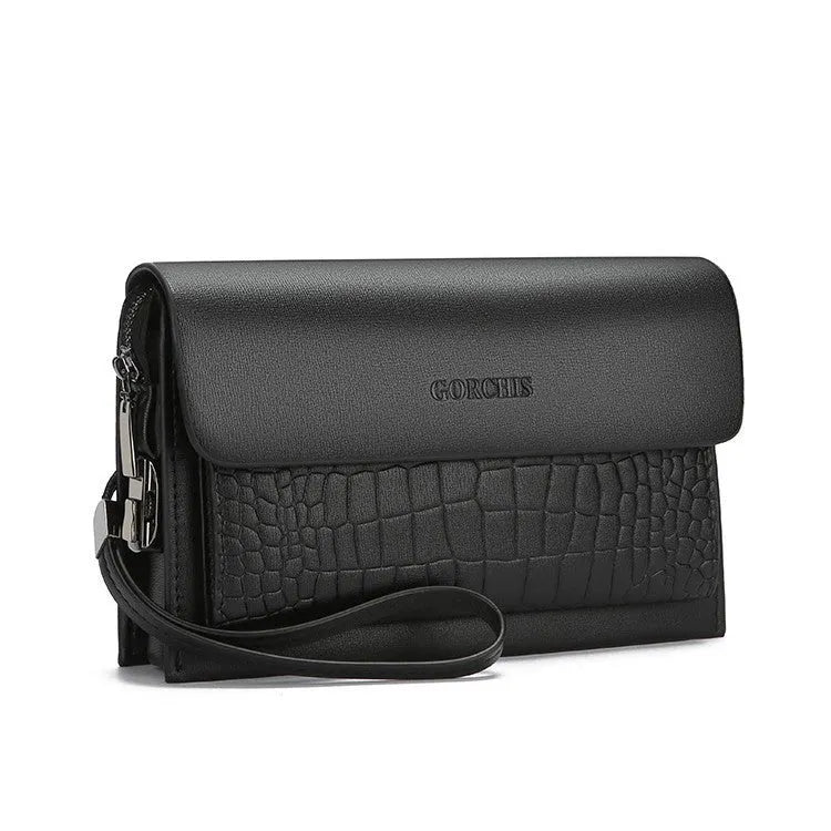 Men's PU clutch with plaid pattern and multiple card slots in black, blue, brown colours