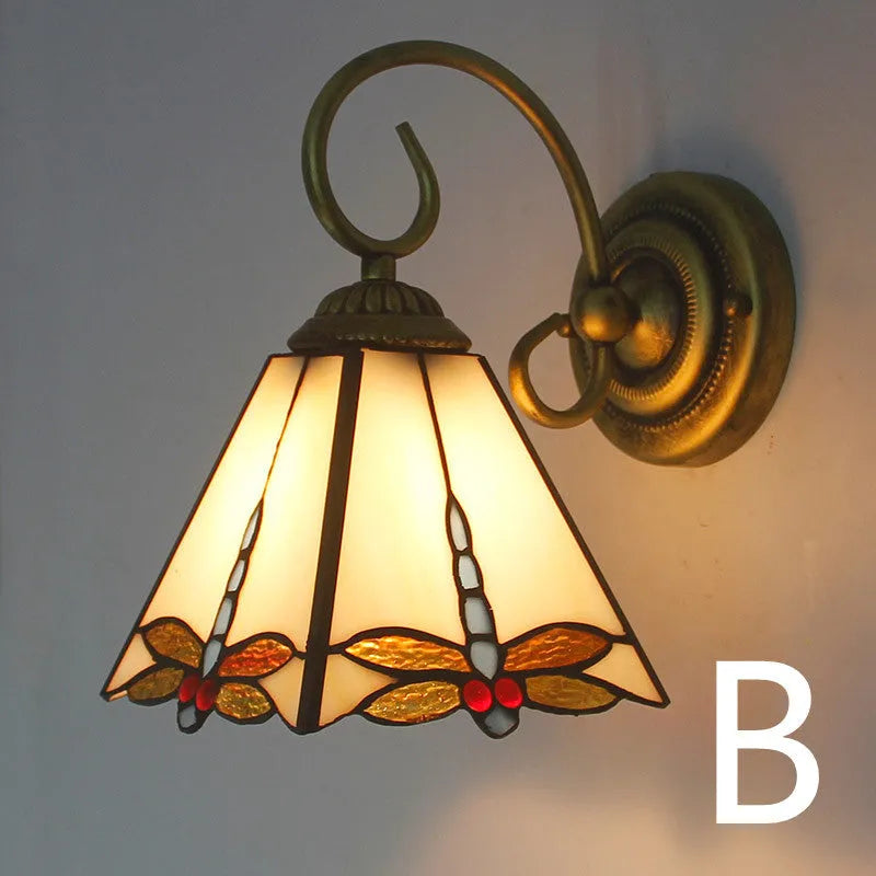 Coloured glass wall lamp with stained glass design for corridor lighting in six different style options