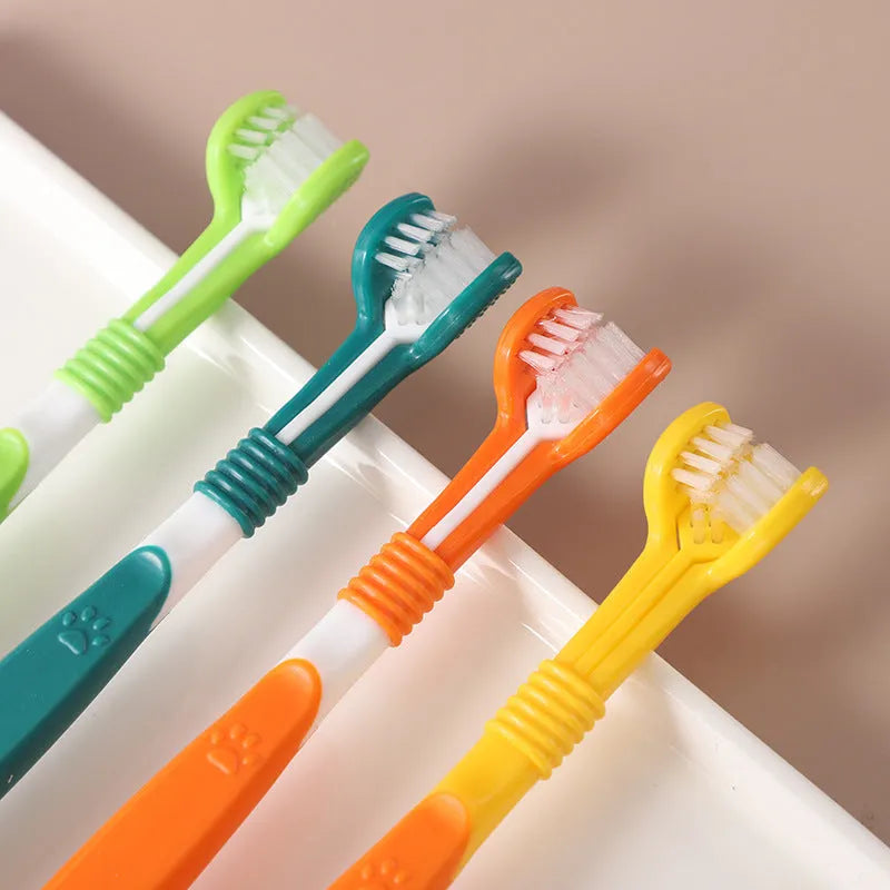Plastic and nylon pet toothbrush for dogs and cats in multiple colour options