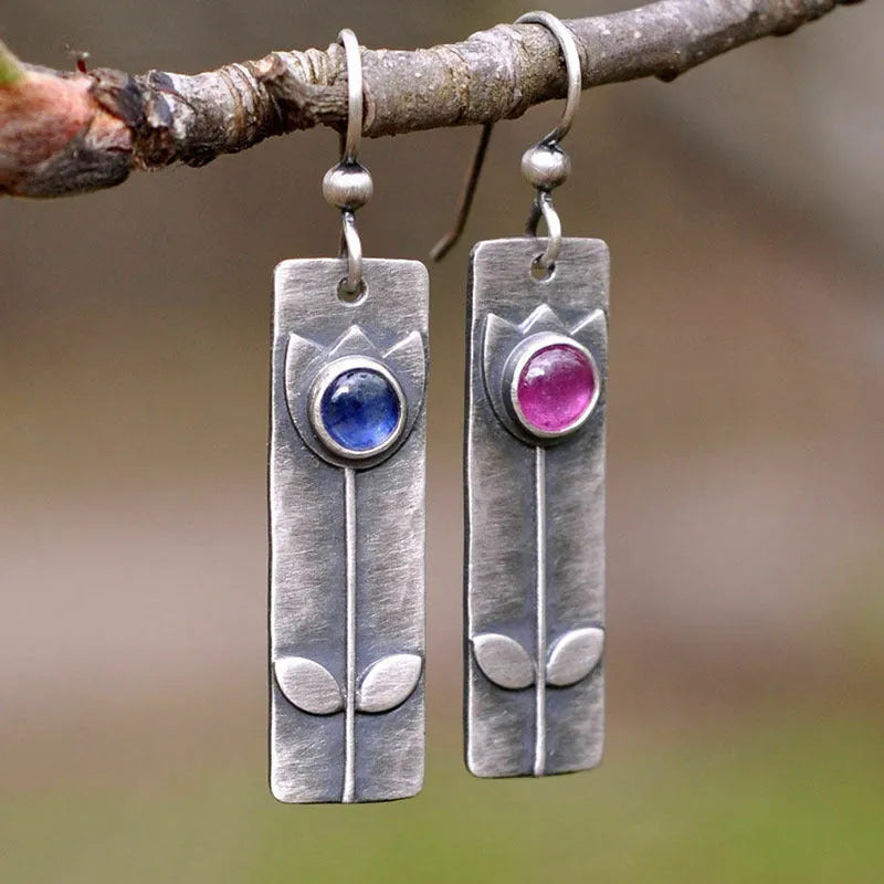 Antique finish red sapphire geometric earrings with ellipse design for women