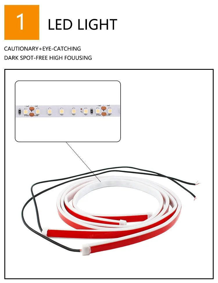 Red and white LED waterproof car door warning light strip with silicone casing and streamer mode