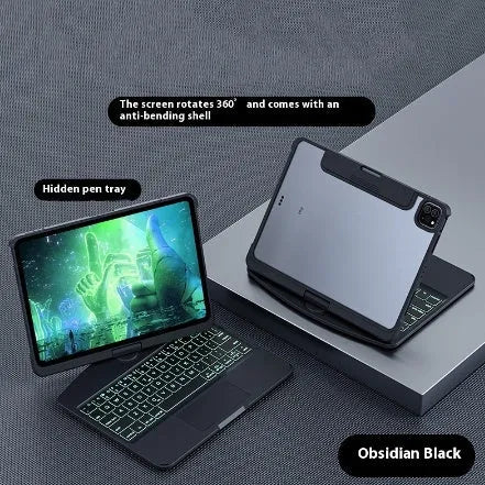 360 swivel transparent keyboard case for iPad with trackpad and telescopic pen slot