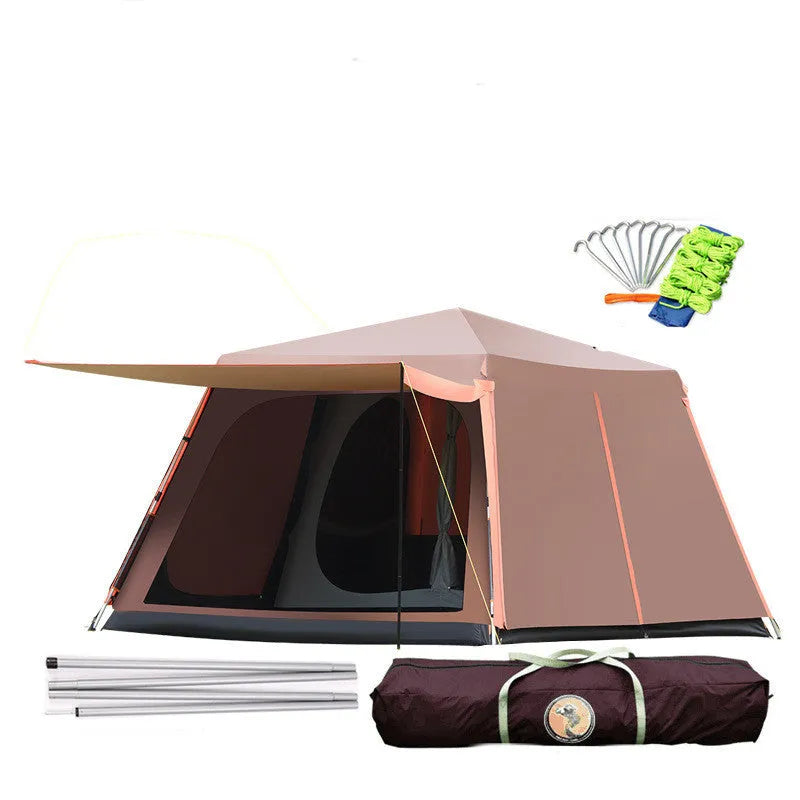 Outdoor fully automatic aluminum pole double-layer camping tent for 5-8 people in green with waterproof Oxford cloth