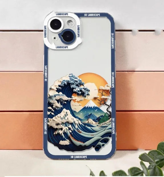 3D landscape silicone phone case in dark grey for iPhone
