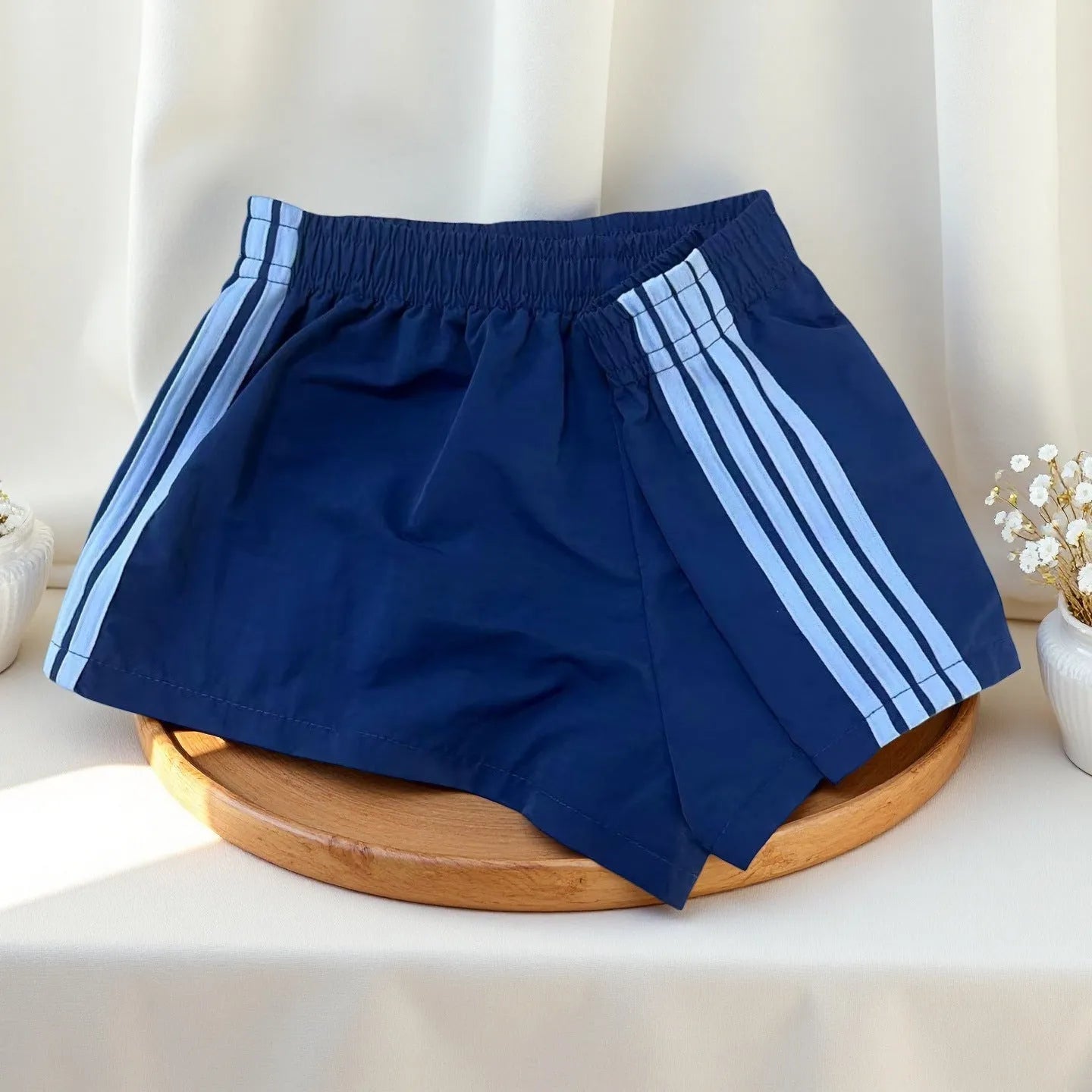 Men's navy blue high waist nylon hot pants with micro elastic fabric for casual sports wear