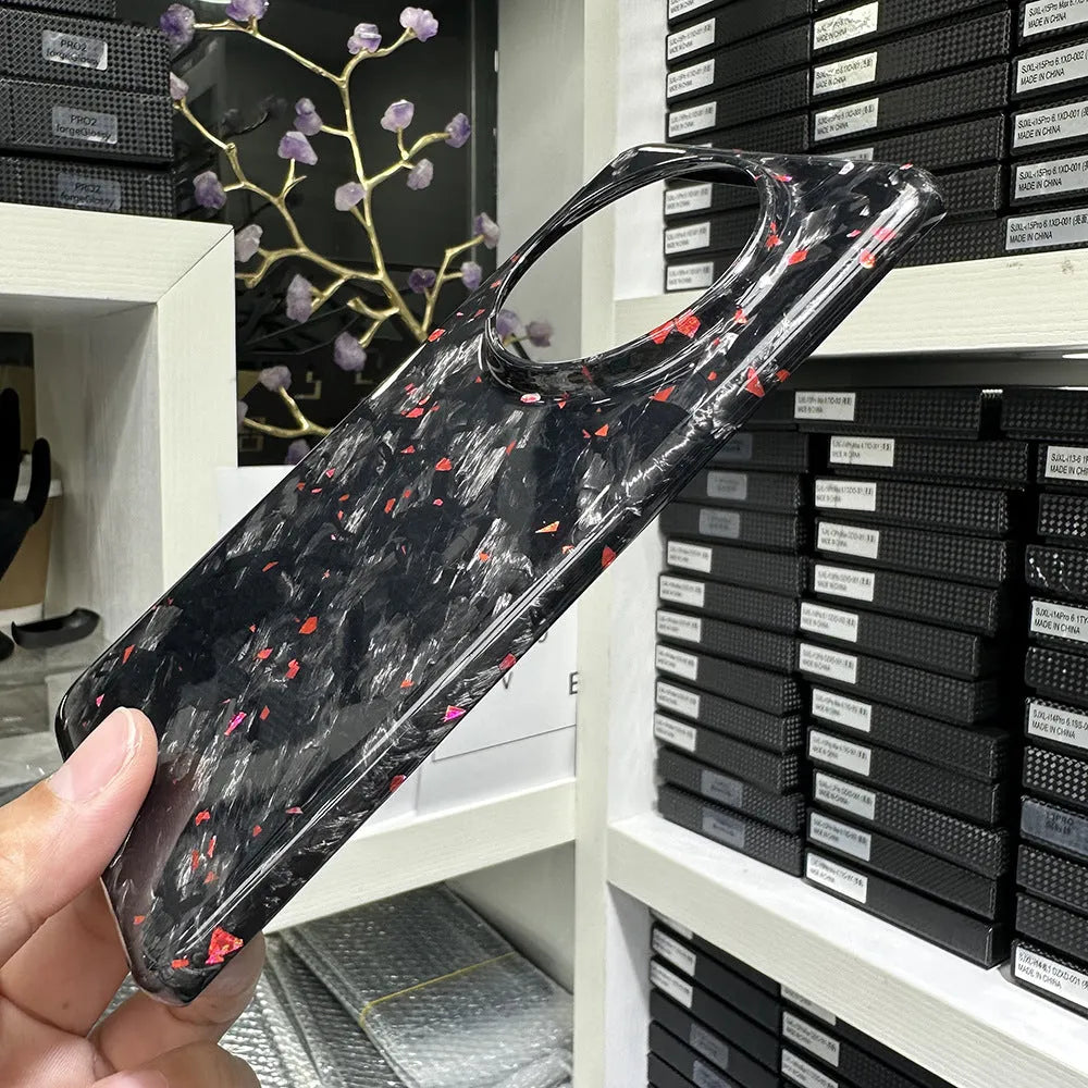 Carbon fibre phone shell for Huawei Mate60 Pro with forged pattern in black, heat dissipation hard case