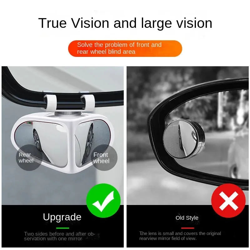 Small round adjustable car reversing mirror with adhesive back, shown in various colours.