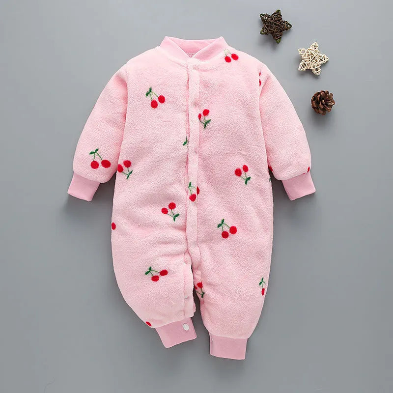 Autumn winter thickened flannel baby romper in Blue Dinosaur pattern on light background