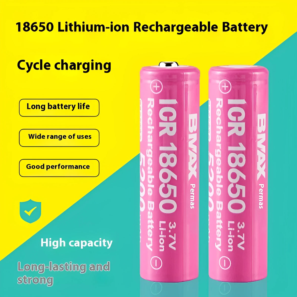 Pink 18650 lithium battery 3.7V 5200mAh pointed head for power torch