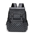 Large capacity black plaid backpack with PU shell, curved shoulder straps, and 35x18x40cm dimensions