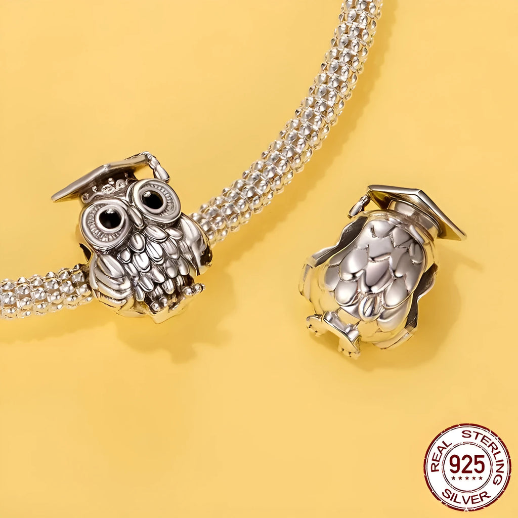 S925 silver owl bead 1.1cm x 0.9cm with 0.45cm aperture and dripping oil detail in colour SCC3128