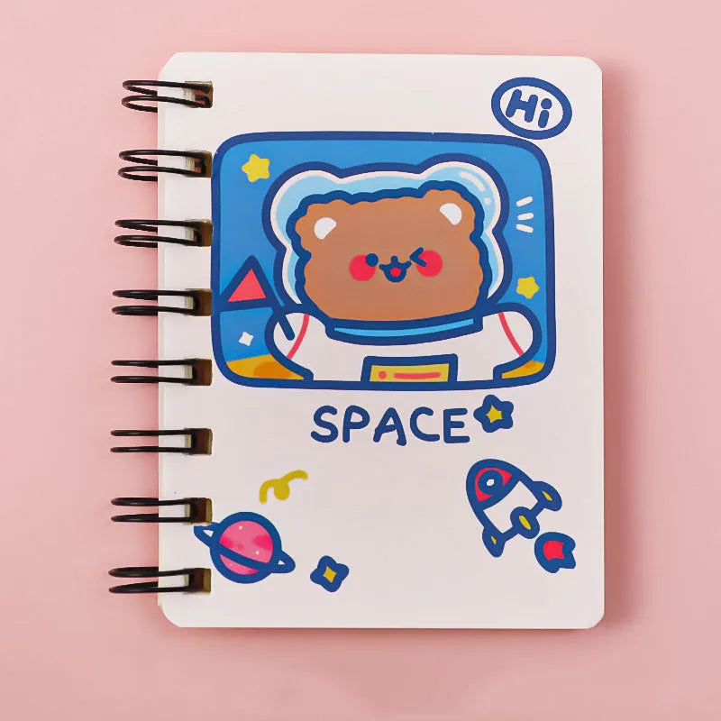 Astronaut Series pocket flipper notebook showing 10.5 by 8 cm size with choice of four space-themed cover designs.