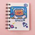 Astronaut Series pocket flipper notebook showing 10.5 by 8 cm size with choice of four space-themed cover designs.