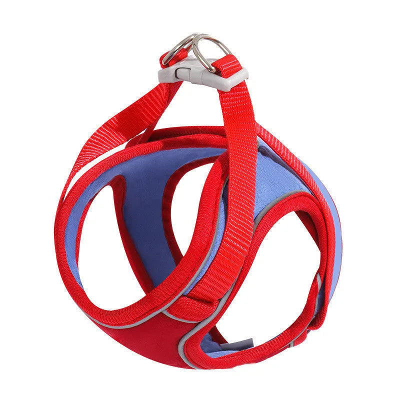 Anti escape reflective cat harness leash set with suede material and colour-matching rope in blue