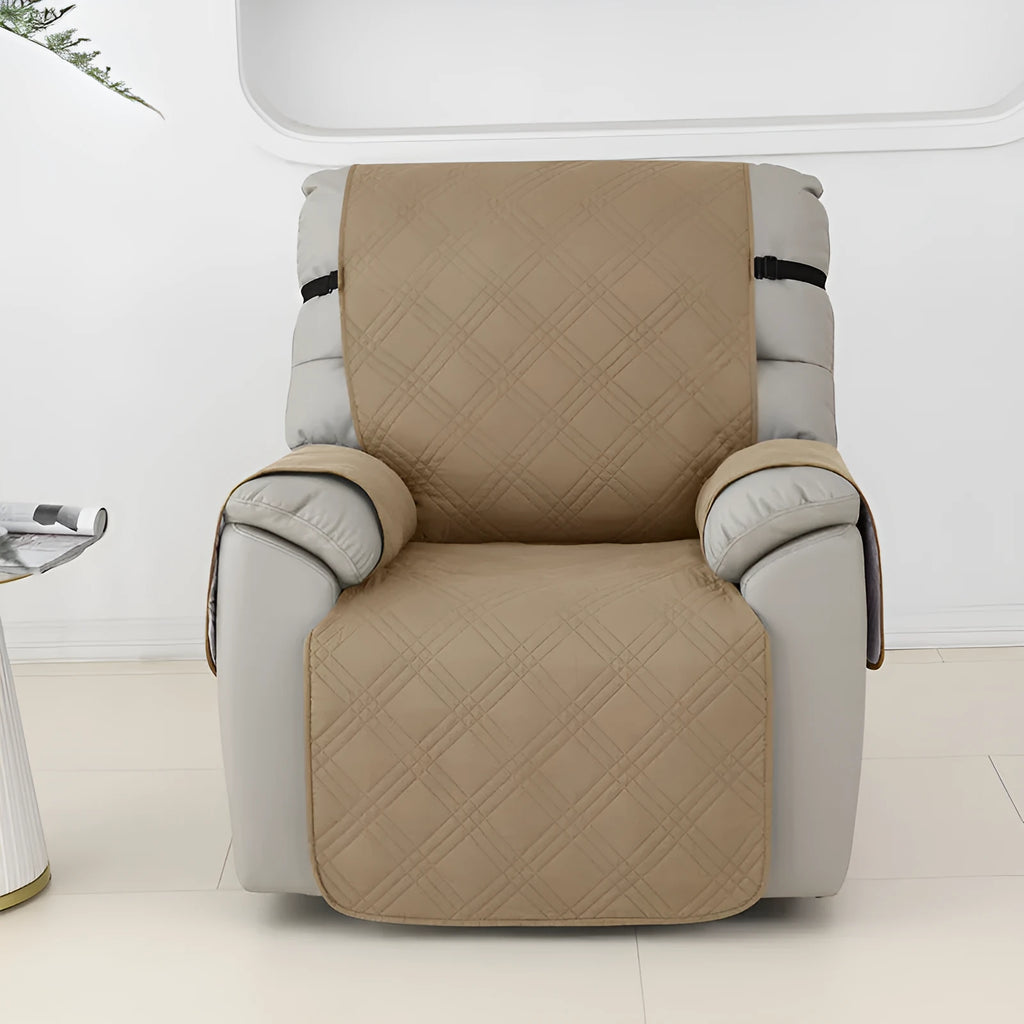 Quilted three-line waterproof sofa cover for a small single Chivas massage chair in a burgundy colour.