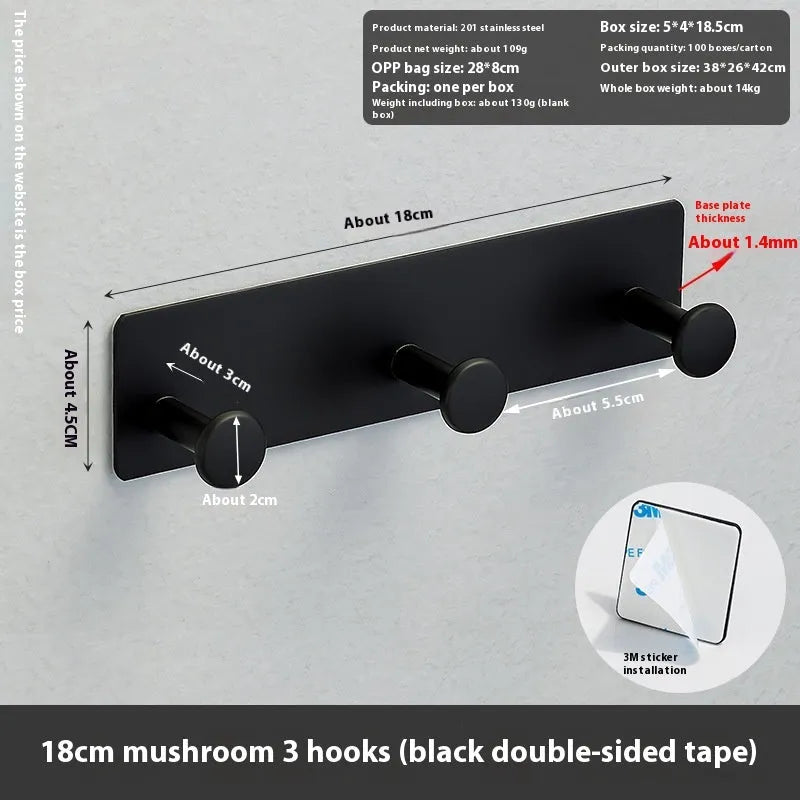 Iron punch-free screwless shower door clothes hook with multiple mushroom-shaped hooks