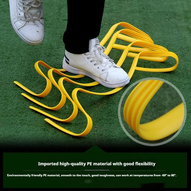 MAI CCA yellow U-shaped children's sports training hurdle on grass showing three height settings