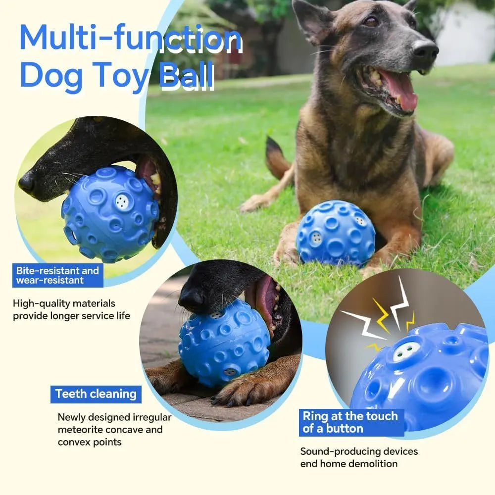 Colourful durable dog chew ball with textured surface and internal squeaker for aggressive chewers