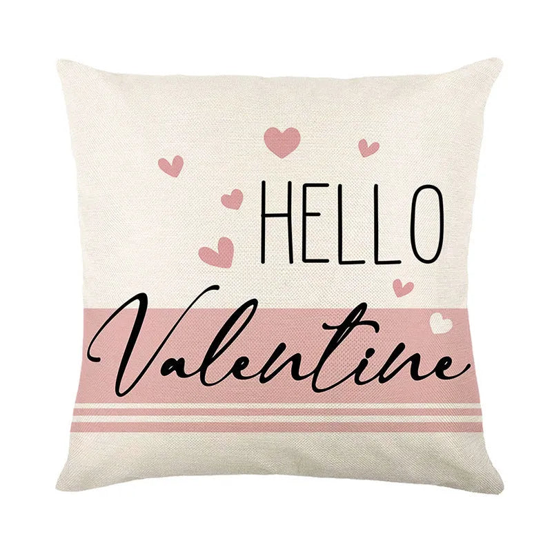 Square red and white plaid pillow cover with heart motifs for Valentine's Day decor.