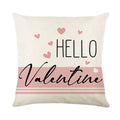 Square red and white plaid pillow cover with heart motifs for Valentine's Day decor.
