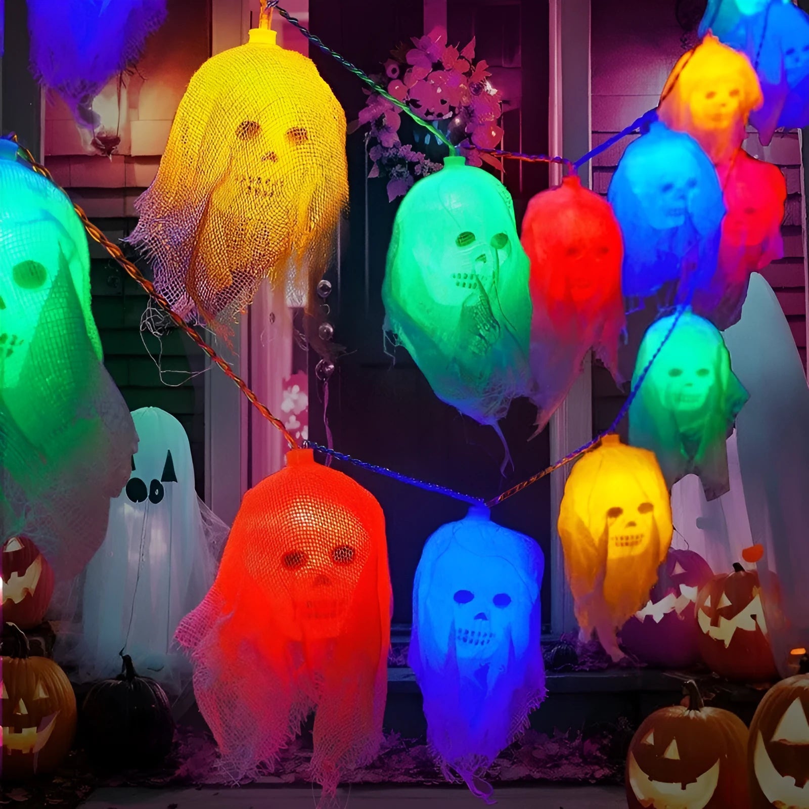 Halloween battery powered LED string lights in colour and warm white options for indoor wall decoration