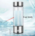Silver hydrogen water cup with PC body, 420ml capacity, USB charging port, and titanium electrode