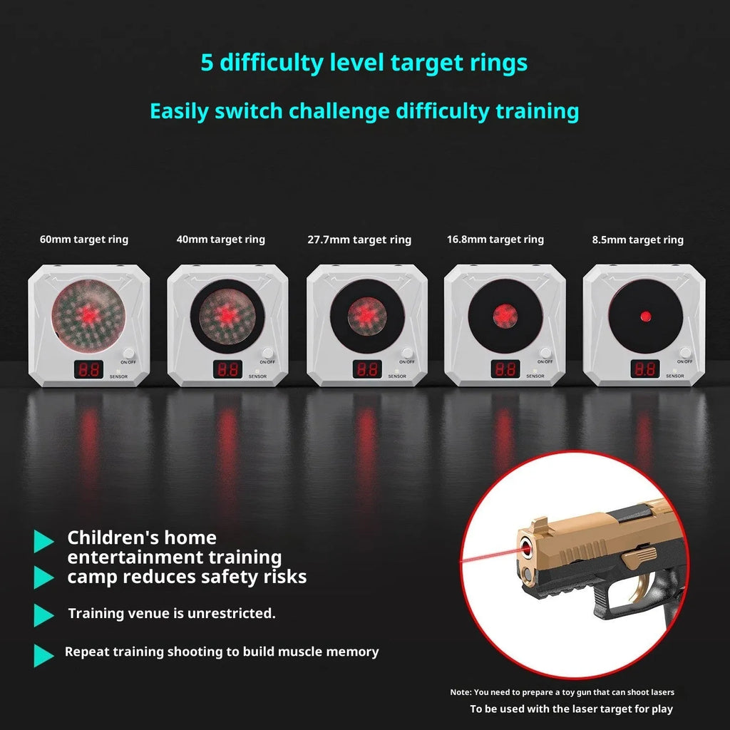 Rechargeable laser target dry fire training system with infrared counting, replaceable target rings, magnetic plate, and Type-C charging cable