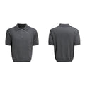 Men's black polyester short sleeve shirt with double collar lapel design and loose fit