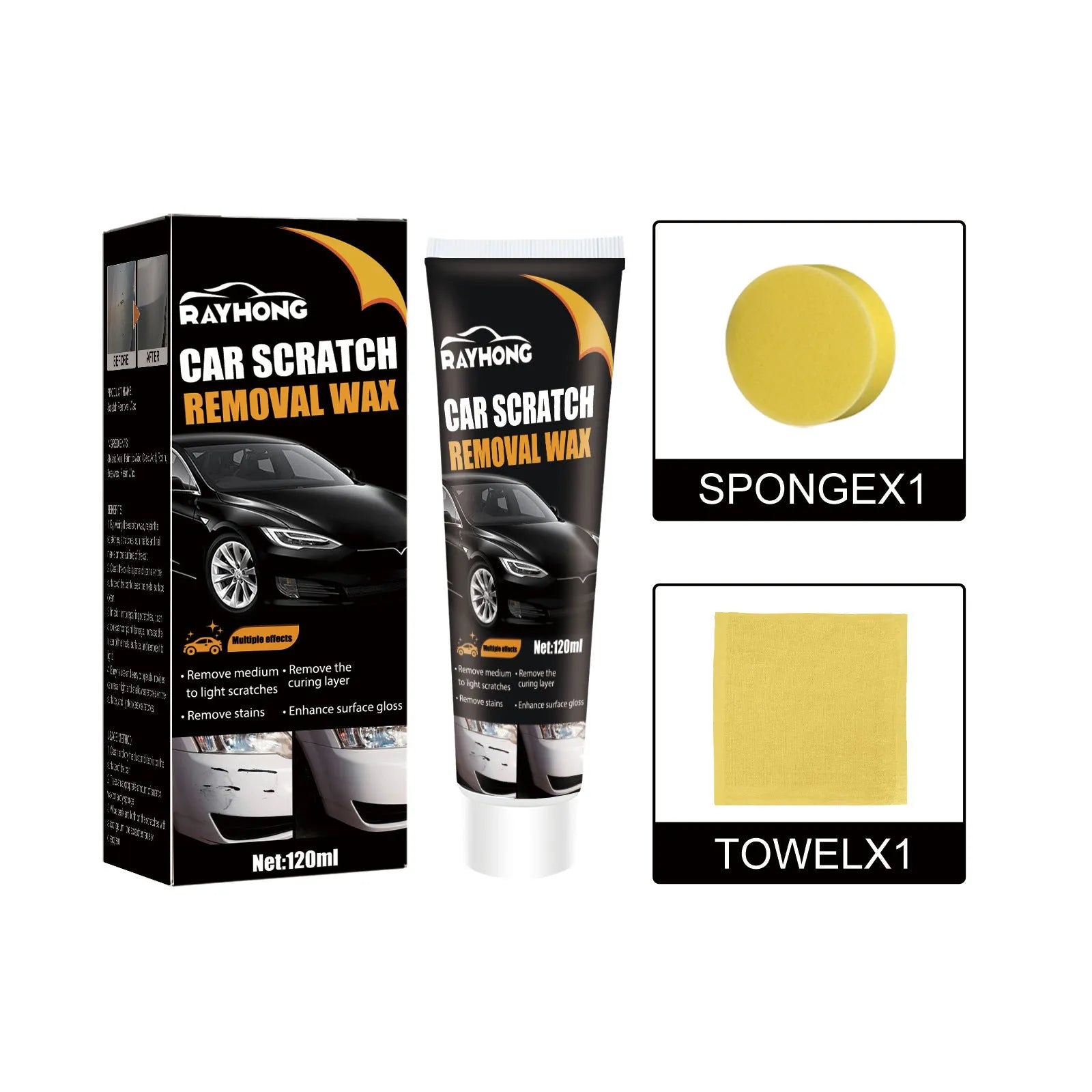 120ml car scratch wax kit with sponge and towel for paint surface repair