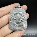 Antique Chinese style geometric iron pendant with Yamantaka Aryaacalanatha design.
