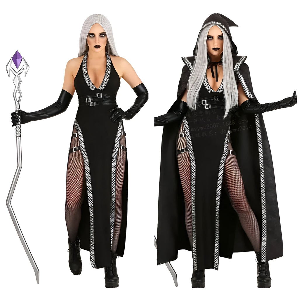 Sleeping Spell women's role-playing costume set with spandex gloves, cloak, and skirt in three sizes
