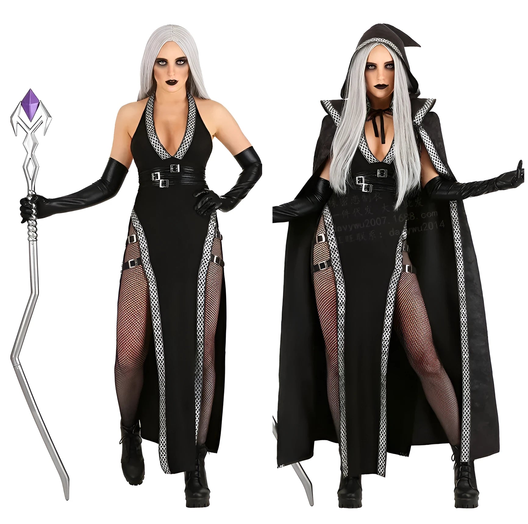 Sleeping Spell women's role-playing costume set with spandex gloves, cloak, and skirt in three sizes