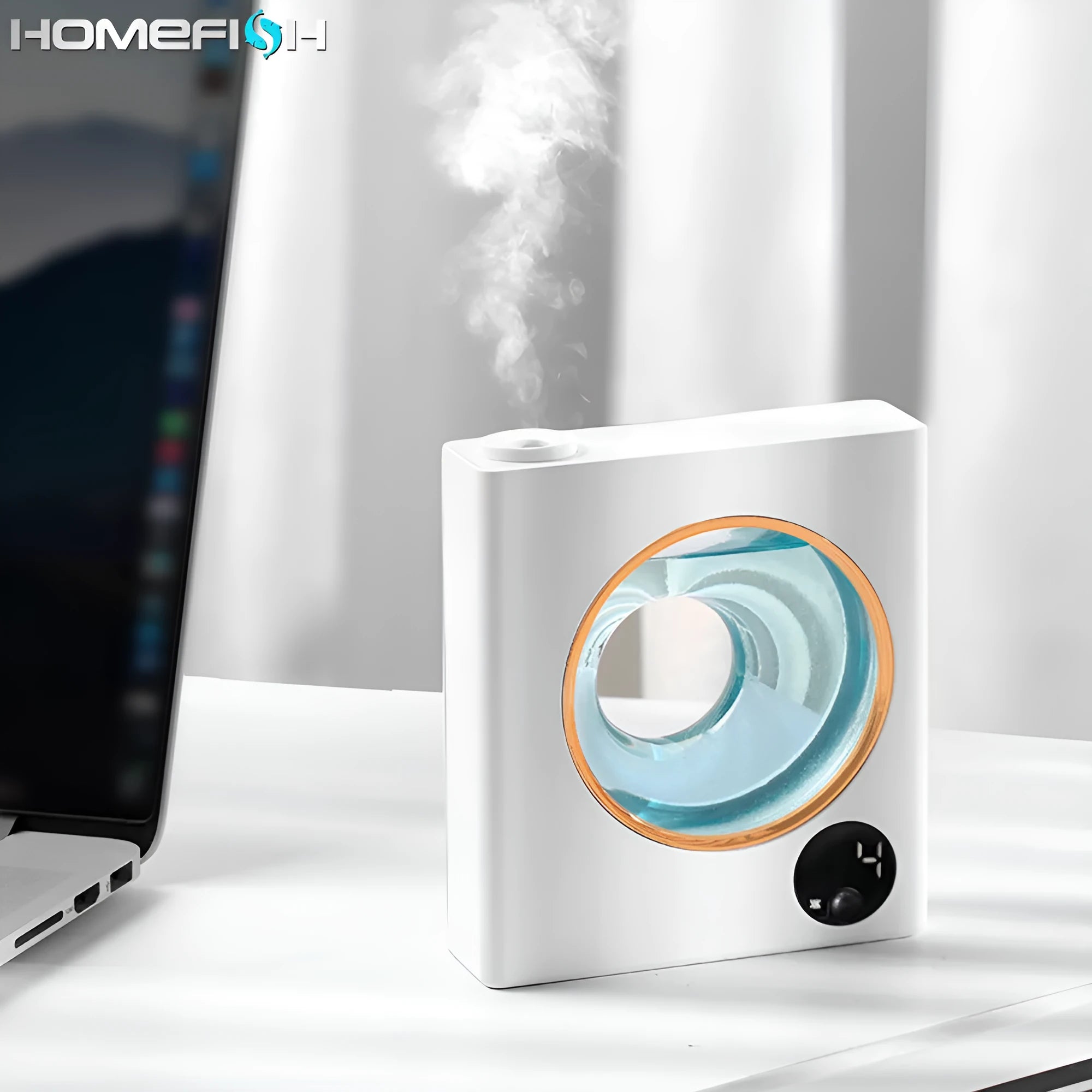 Small white wall-mounted automatic aromatherapy diffuser machine with USB charging port.