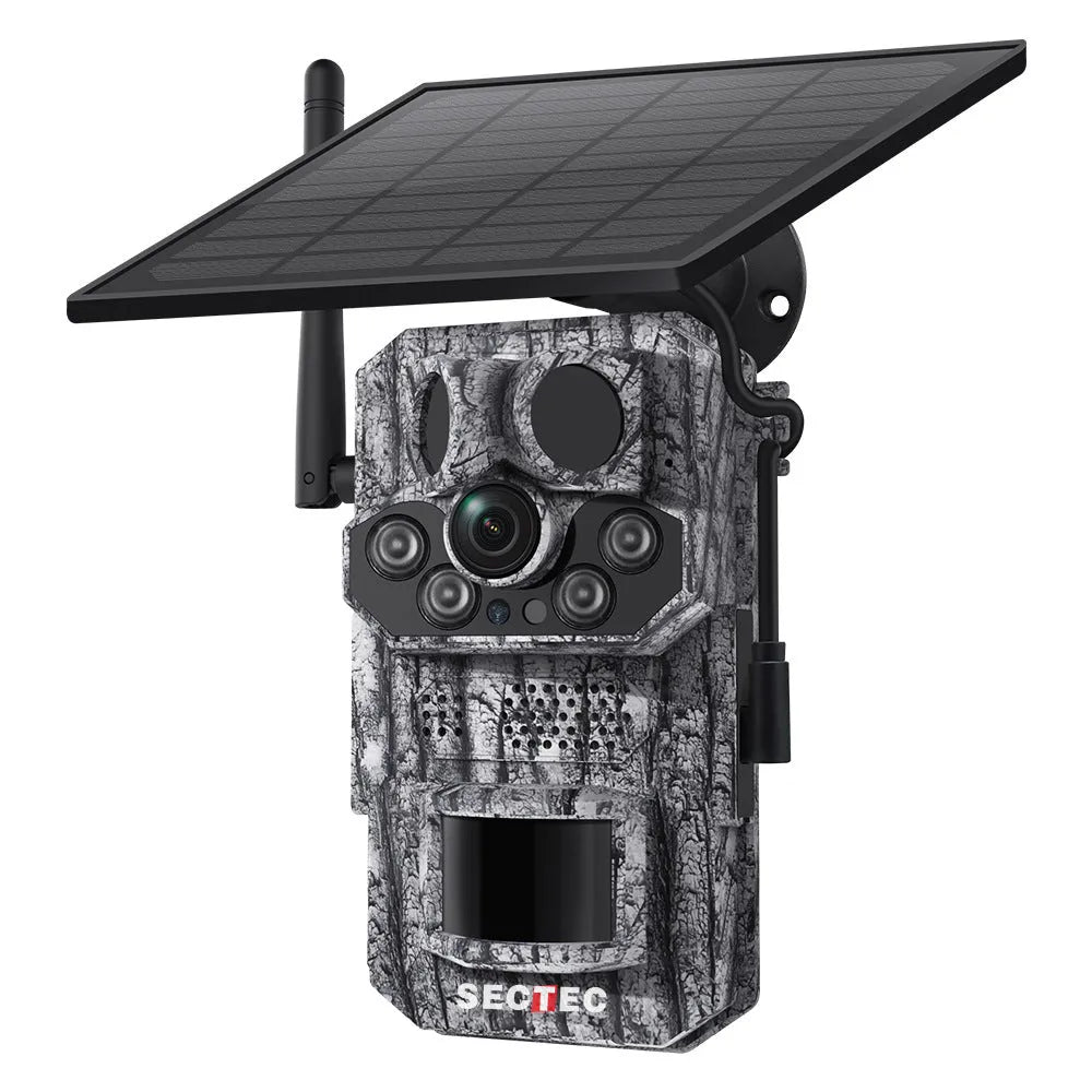 4G solar hunting camera with GPS positioning, 15m infrared night vision, and IP65 waterproof ABS/PC body