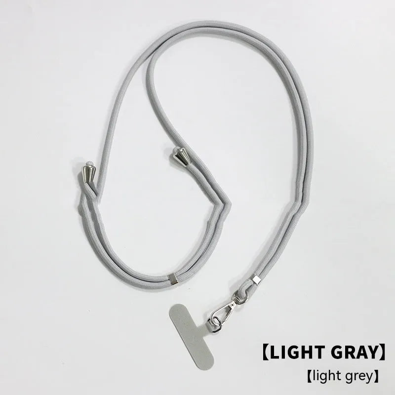 Nylon phone lanyard with clip in black, 160cm length, weighing 12g