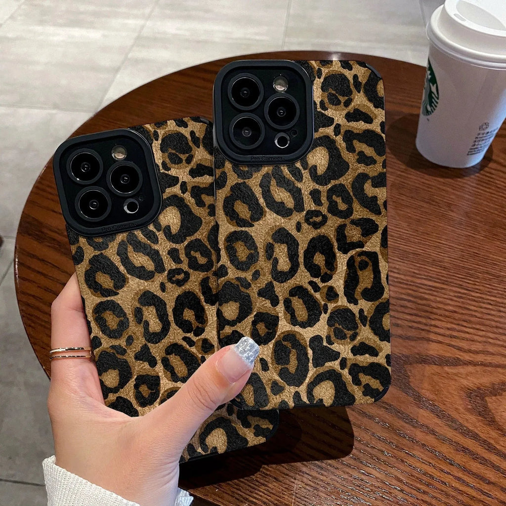 Gold leopard print imitation leather all-inclusive phone case for Apple iPhone