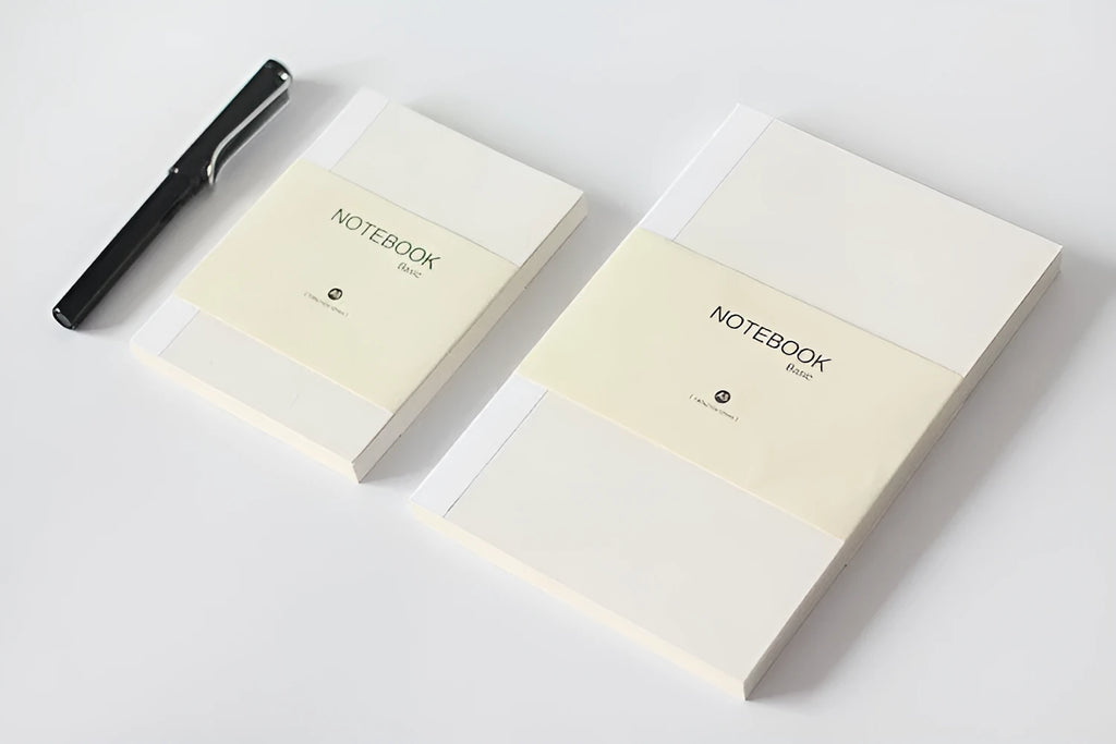 Basic manual refill diary notebook with 80 sheets of Dowling paper in blank, checkered, or line ruling.