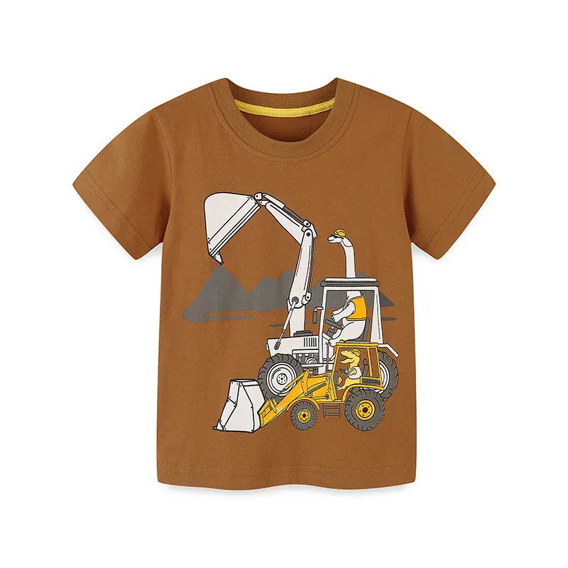Boys European American style short sleeve cotton t-shirt with car print in colour 5217, suitable for heights 90-125cm