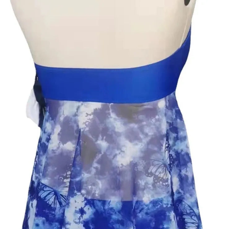 Blue women's bikini swimsuit set in European and American briefs style