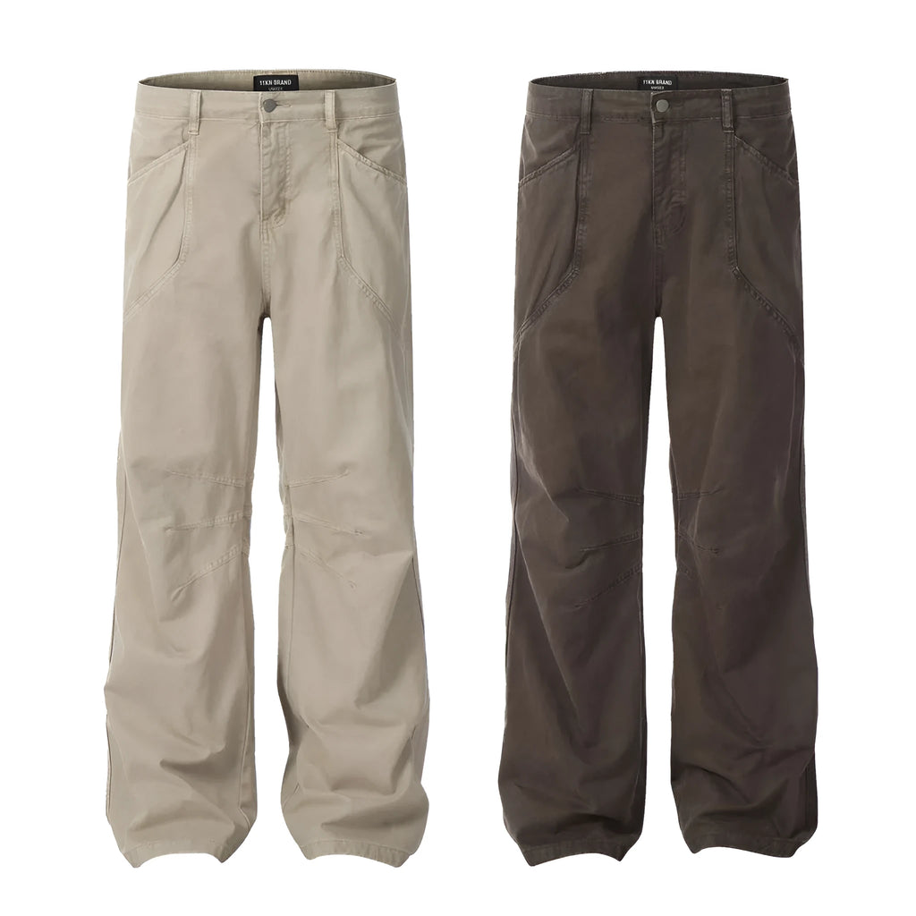 Men's brown straight-leg trousers with non-iron cotton fabric and wide-leg design