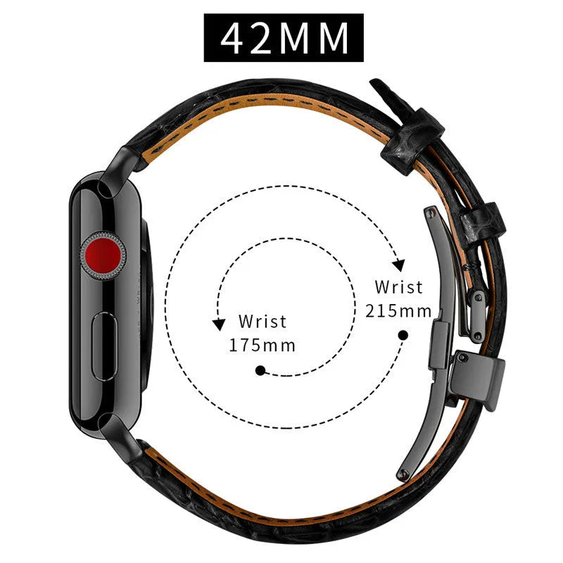 Genuine crocodile skin leather watch strap for 38-40mm watch cases in black with rose gold hardware
