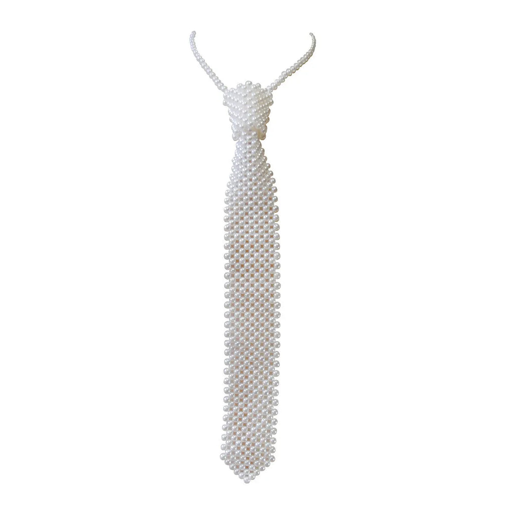 Women's pearl tie body chain with hollow out design and adjustable alloy closure in black or white colour