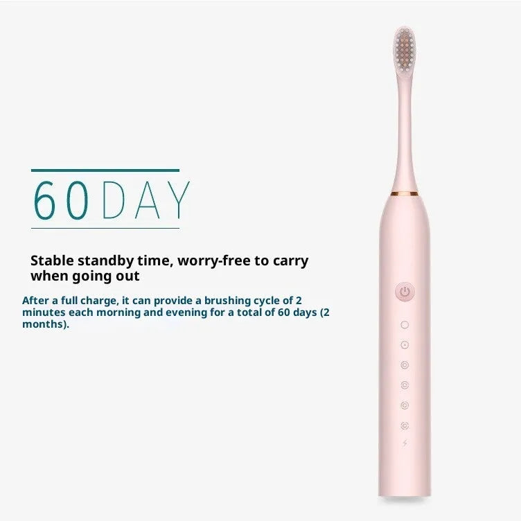 Rechargeable electric toothbrush with soft bristles, USB power, 8 brush heads and travel box in X3 Black, Pink or White