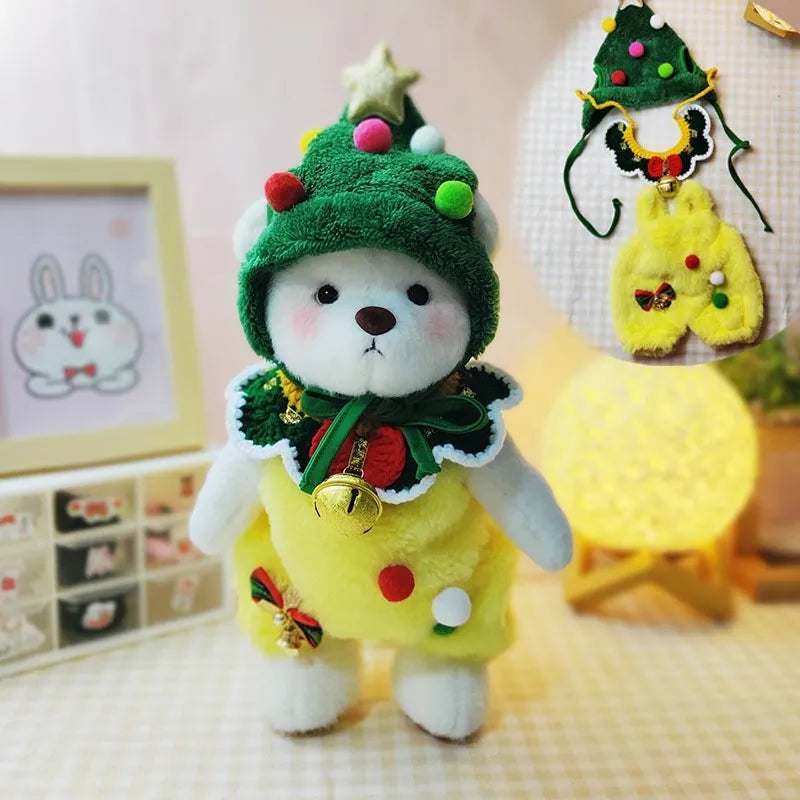 30cm Momo bear plush doll wearing a red plaid dress Christmas costume set with cloak