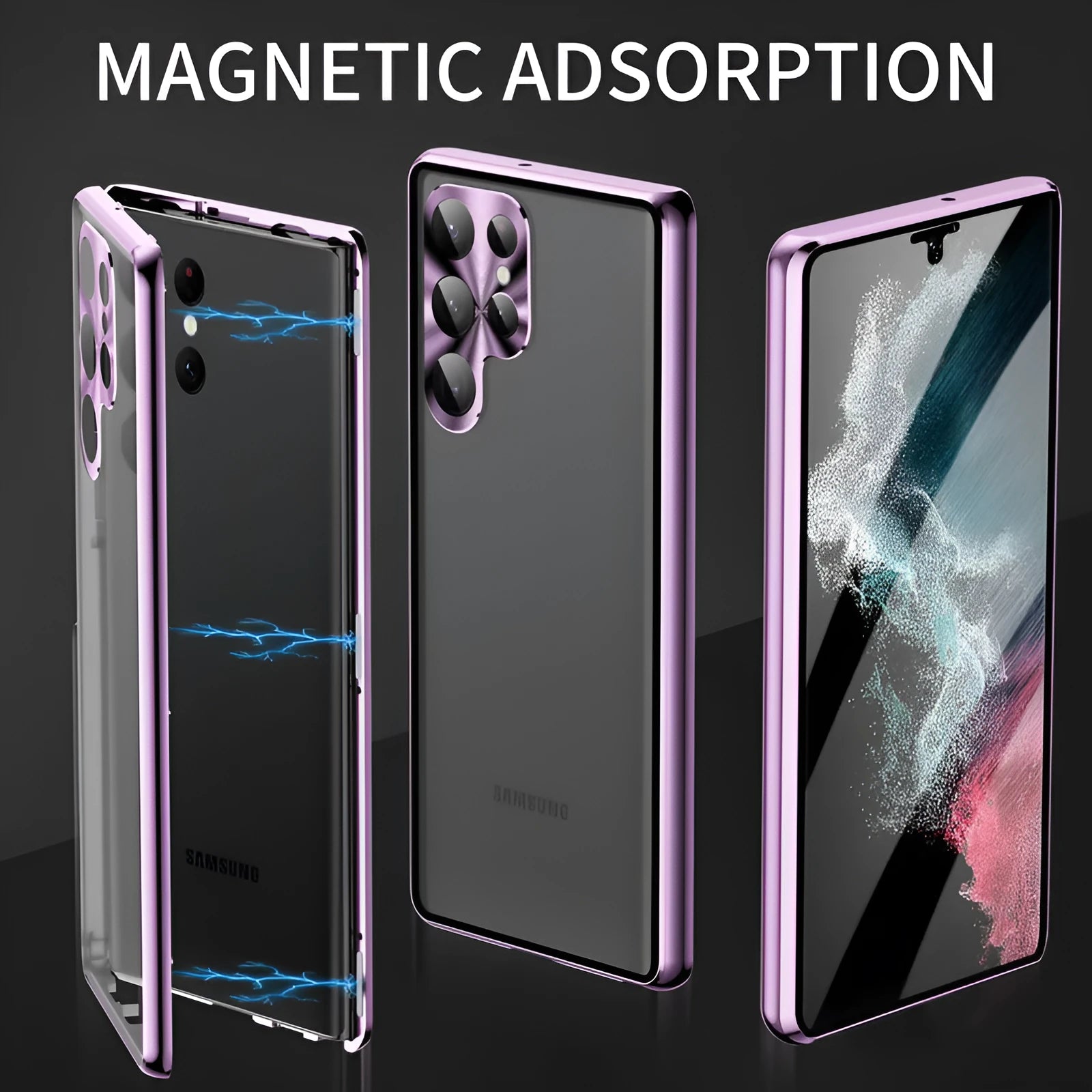 Black metal magnetic phone case with a built-in peep-proof mirror for Samsung S24 Ultra.