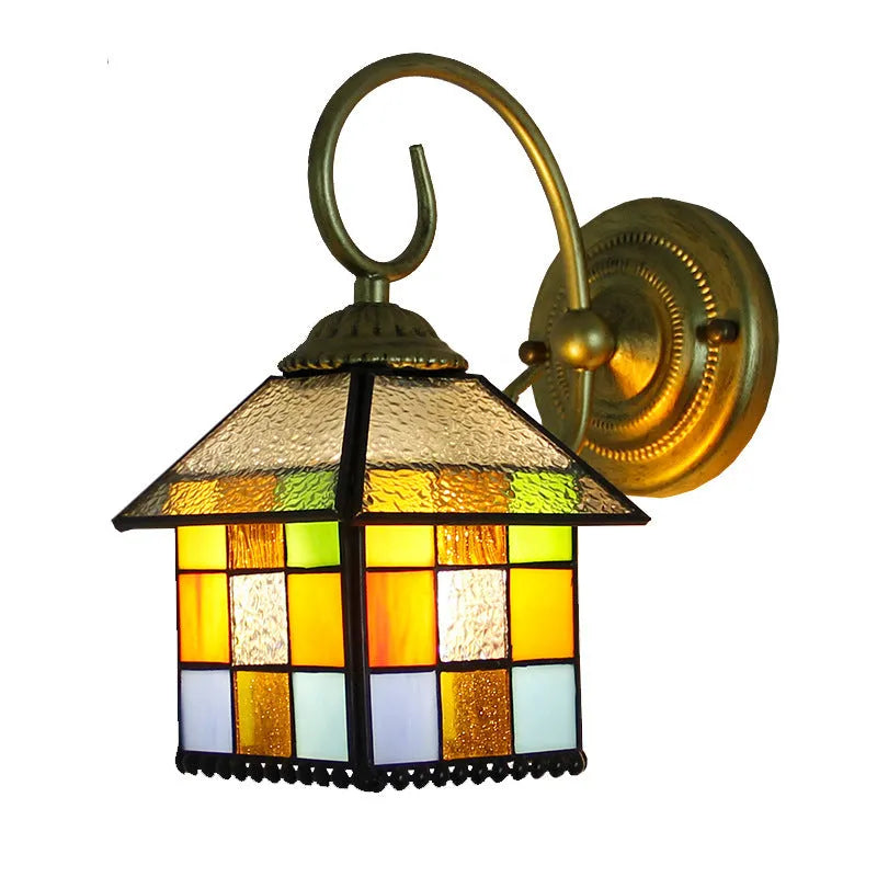 Coloured glass wall lamp with stained glass design for corridor lighting in six different style options